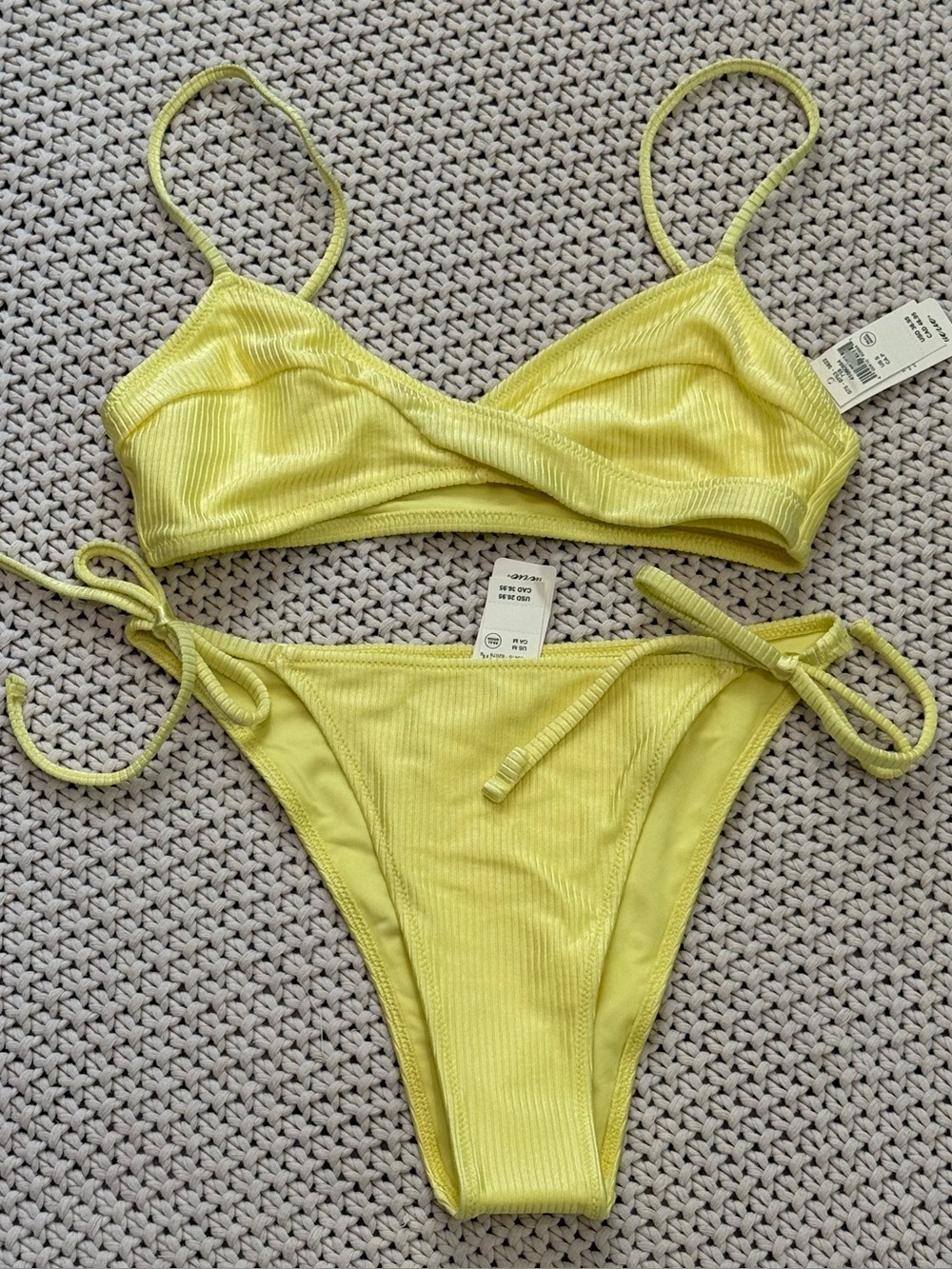 NWT Aerie Yellow Ribbed Bikini Set - Small Top/ Medium Bottoms